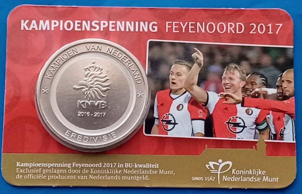 Kampioenspenning Feyenoord 2017 BU-kwaliteit in coincard, Verzenden, Overige materialen, Nederland