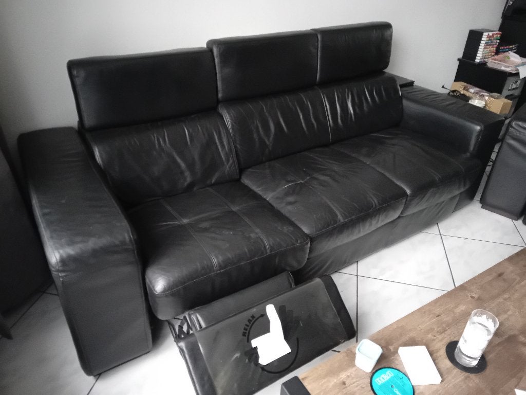 Zwart leren bank en stoel gratis afhalen, Huis en Inrichting, Ophalen, 250 tot 300 cm, Gebruikt, Minder dan 75 cm