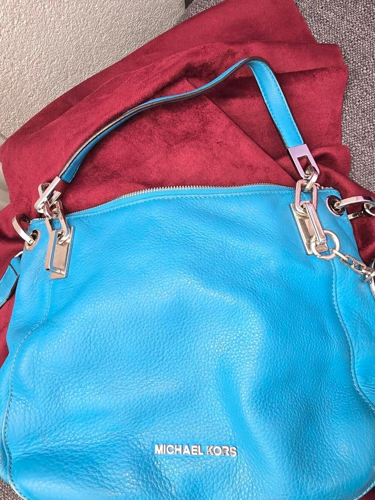 Michael Kors leren tas, Sieraden, Tassen en Uiterlijk, Tassen | Damestassen, Ophalen of Verzenden, Gebruikt, Blauw, Handtas