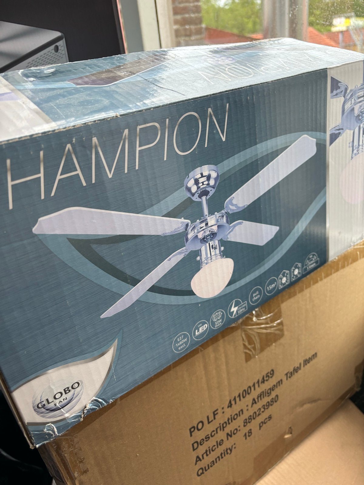 Nieuwe Plafondventilator in Doos - Globo Fan Champion, Ophalen of Verzenden, Nieuw, Plafondventilator