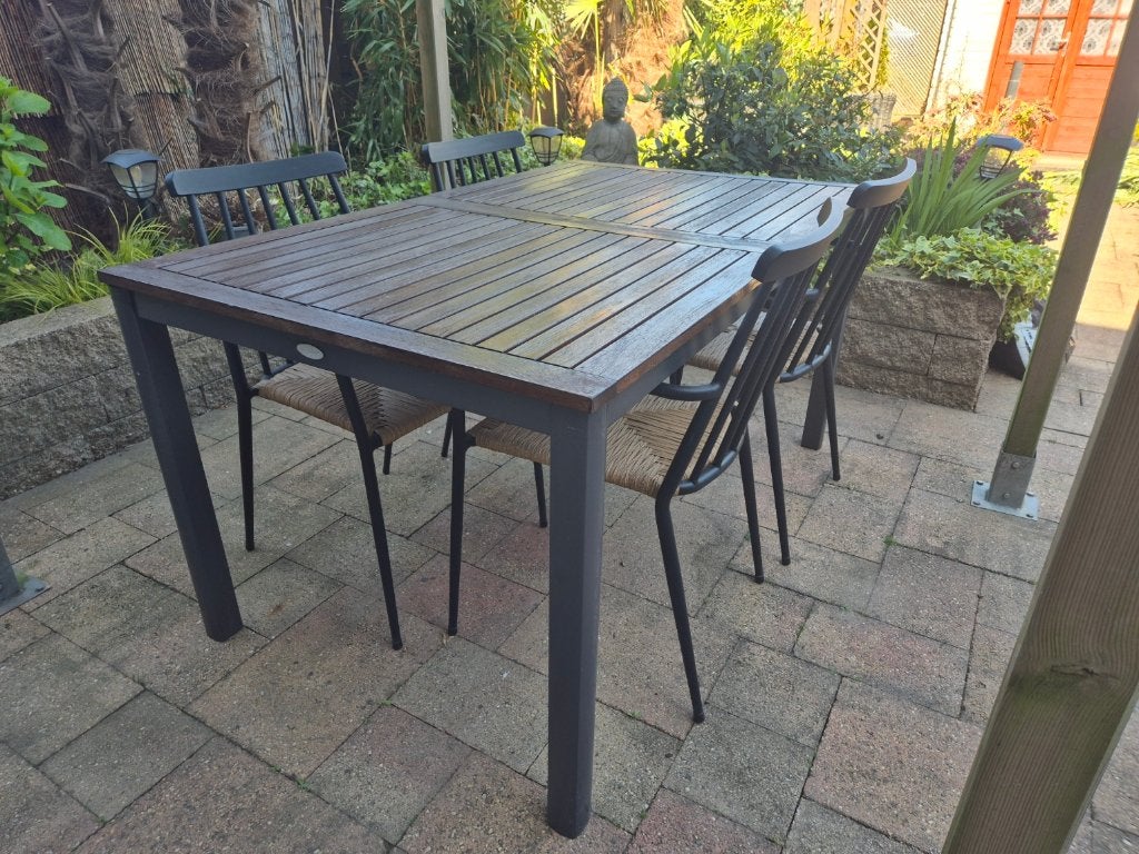 Eet tafel met 4 stoelen, Ophalen, Gebruikt, Rechthoekig, Teakhout