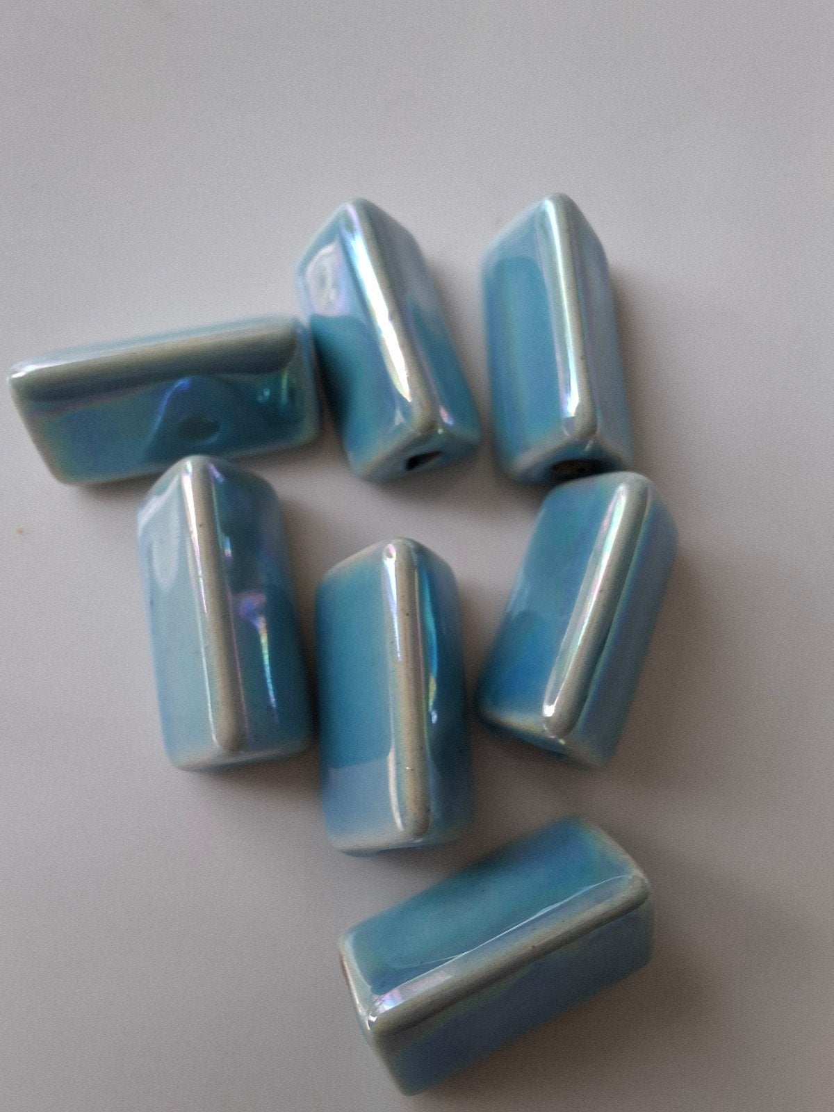 7 stuks keramiek glaskralen blauw lichtblauw driehoek kralen, Kraal, -, -, Nieuw