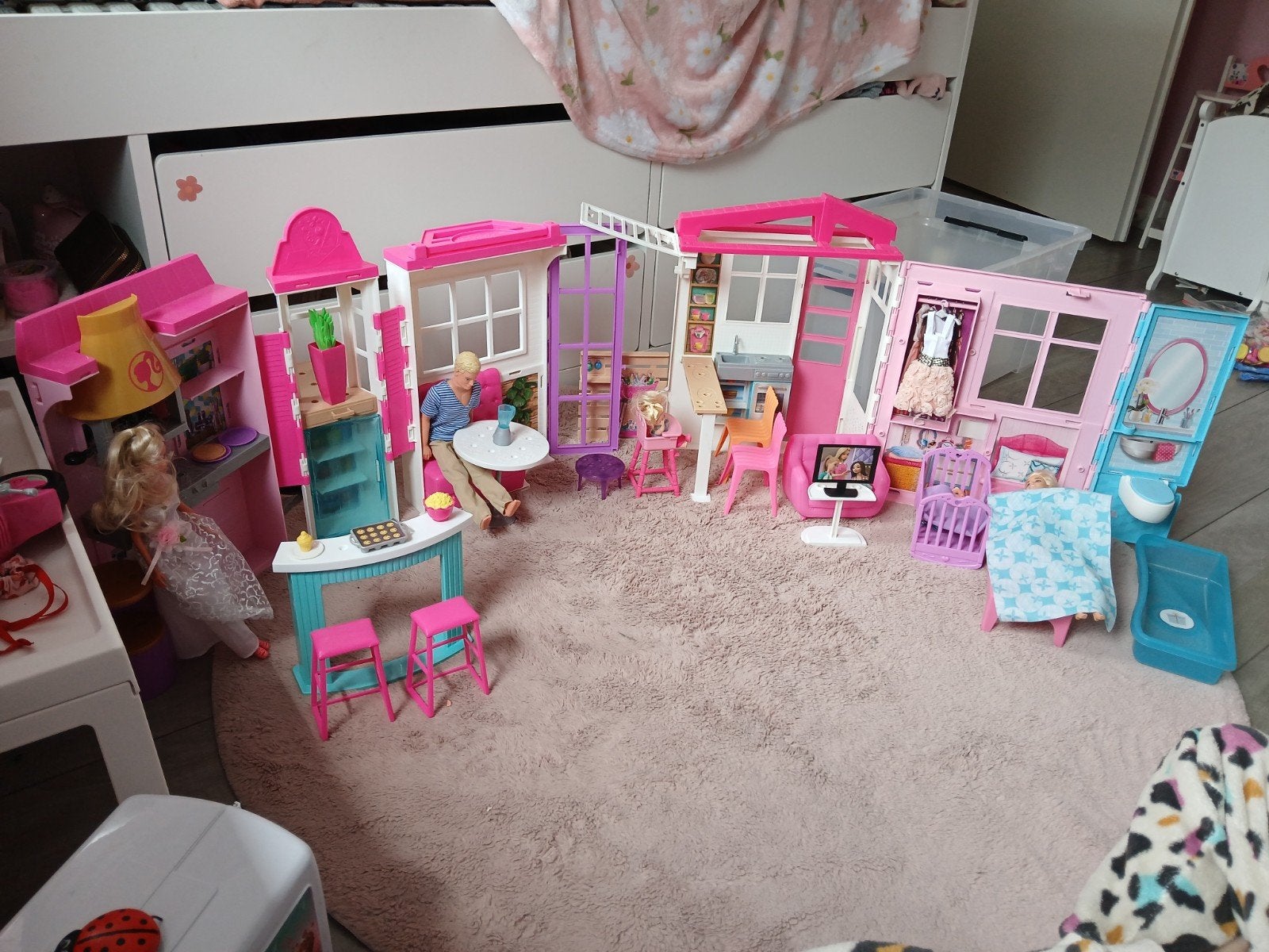 Grote Barbie set: ijscowagen, ziekenhuis, huizen, voetbal, Ophalen, Gebruikt, Meisje