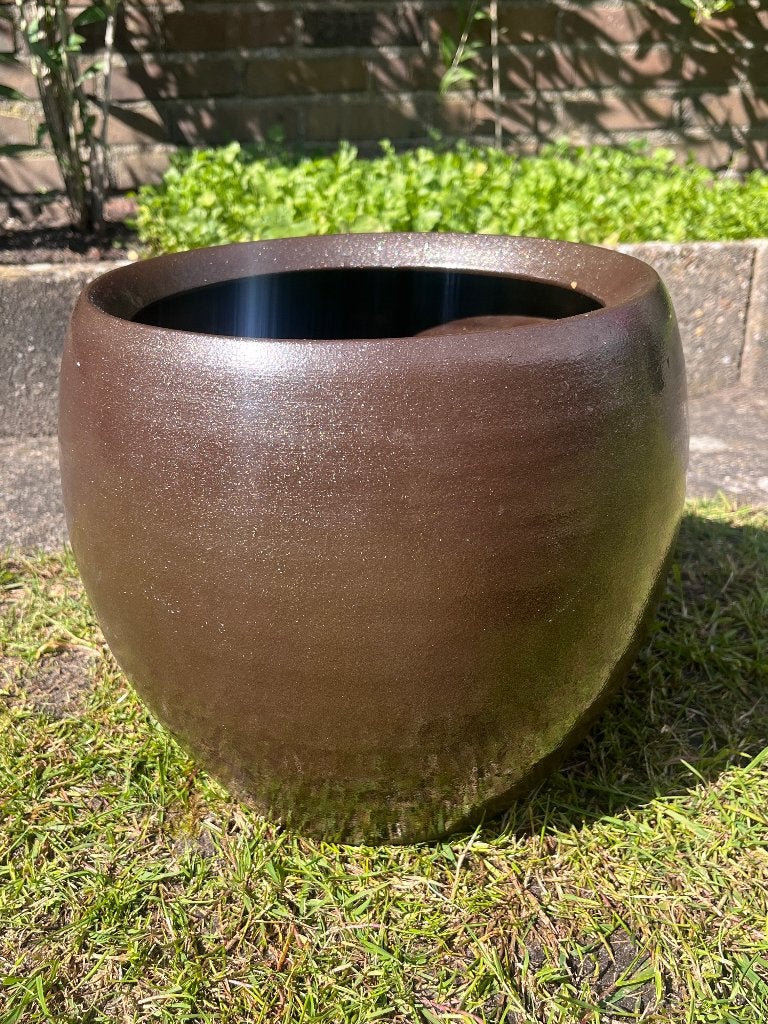 Grote bruine bloempot plantenpot, Ophalen, Rond, Zo goed als nieuw, Aardewerk