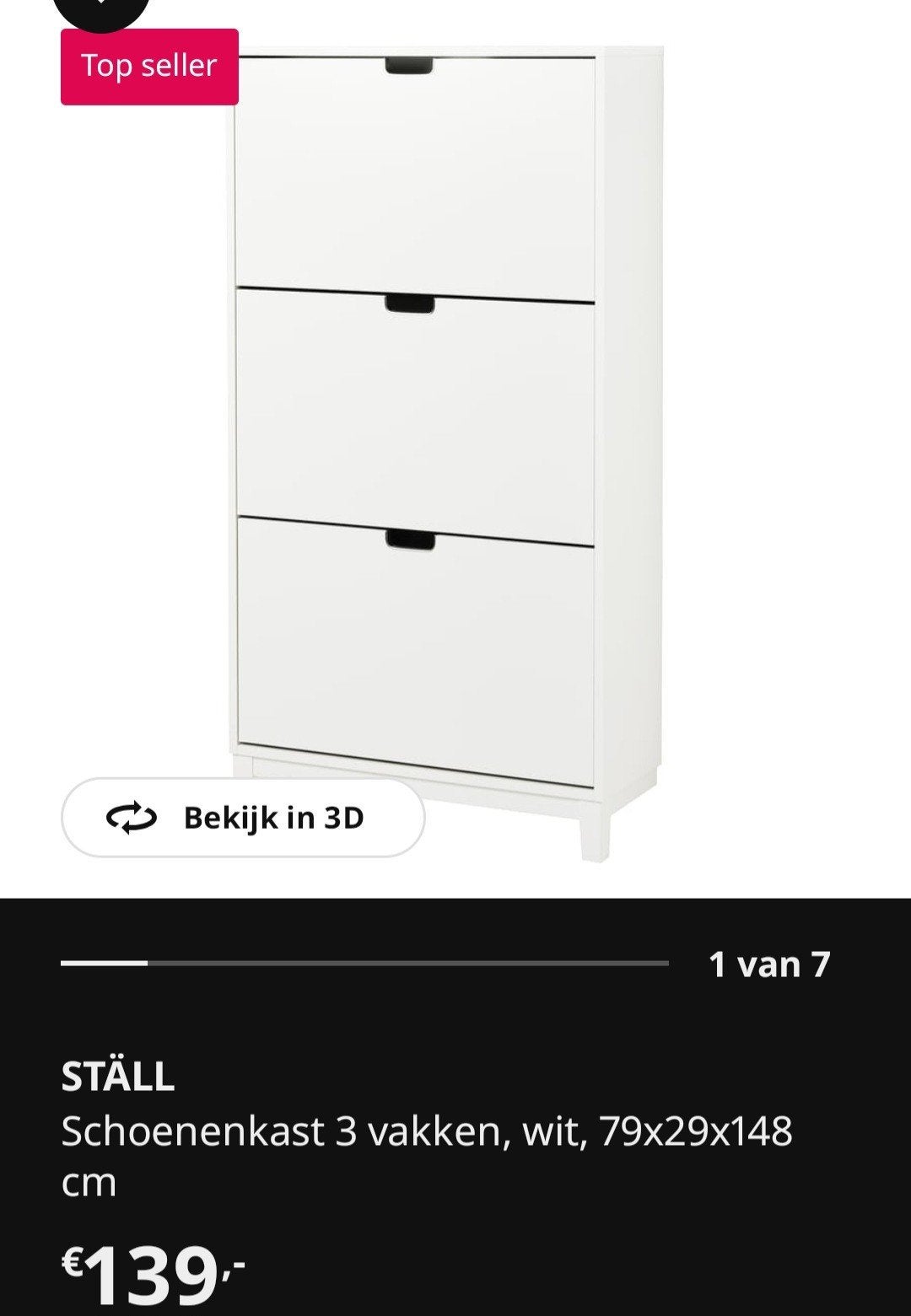 IKEA STÄLL Schoenenkast wit 3 vakken, Ophalen, Gebruikt, Modern, Scandinavisch