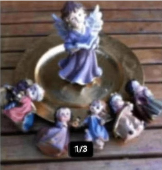 Schaaltje met kerst beeldjes1grote 6 kleintjes schaaltje23cm, Ophalen of Verzenden, Zo goed als nieuw