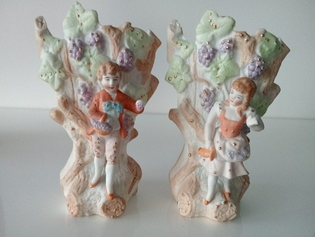 Stel antieke biscuit porseleinen vaasjes ca.18x7x5cm, Ophalen