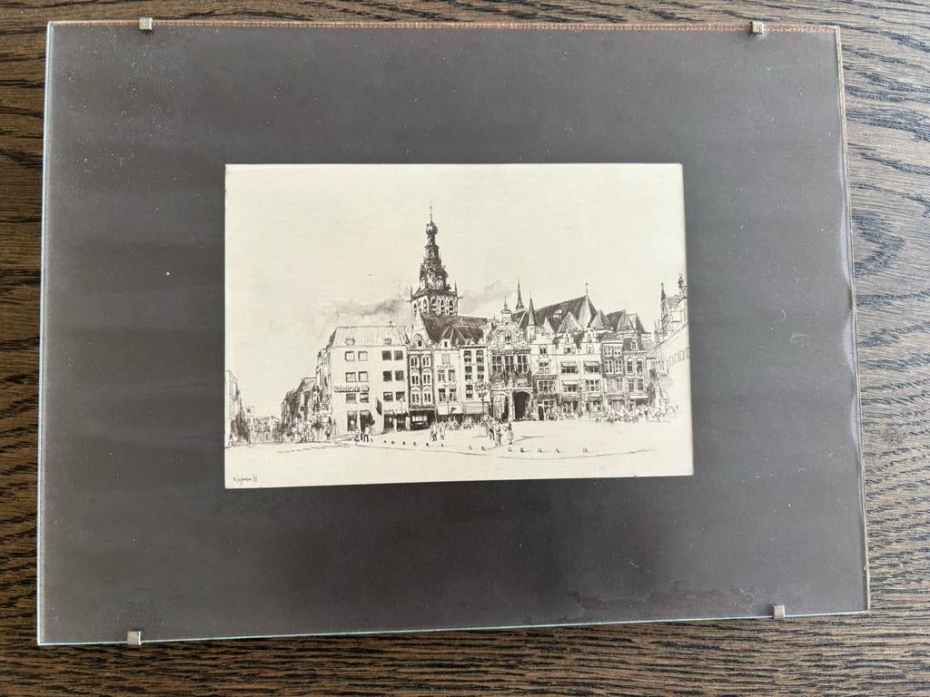 Pentekening Nijmegen - M.H. Jansen '81, Antiek en Kunst, Kunst | Tekeningen en Foto's, Ophalen of Verzenden