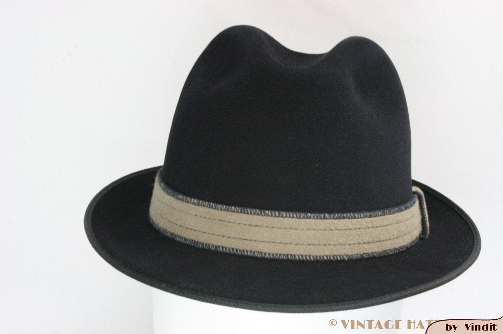 Vintage Gleufhoed Wegener zwartblauw 55 = S tot XS