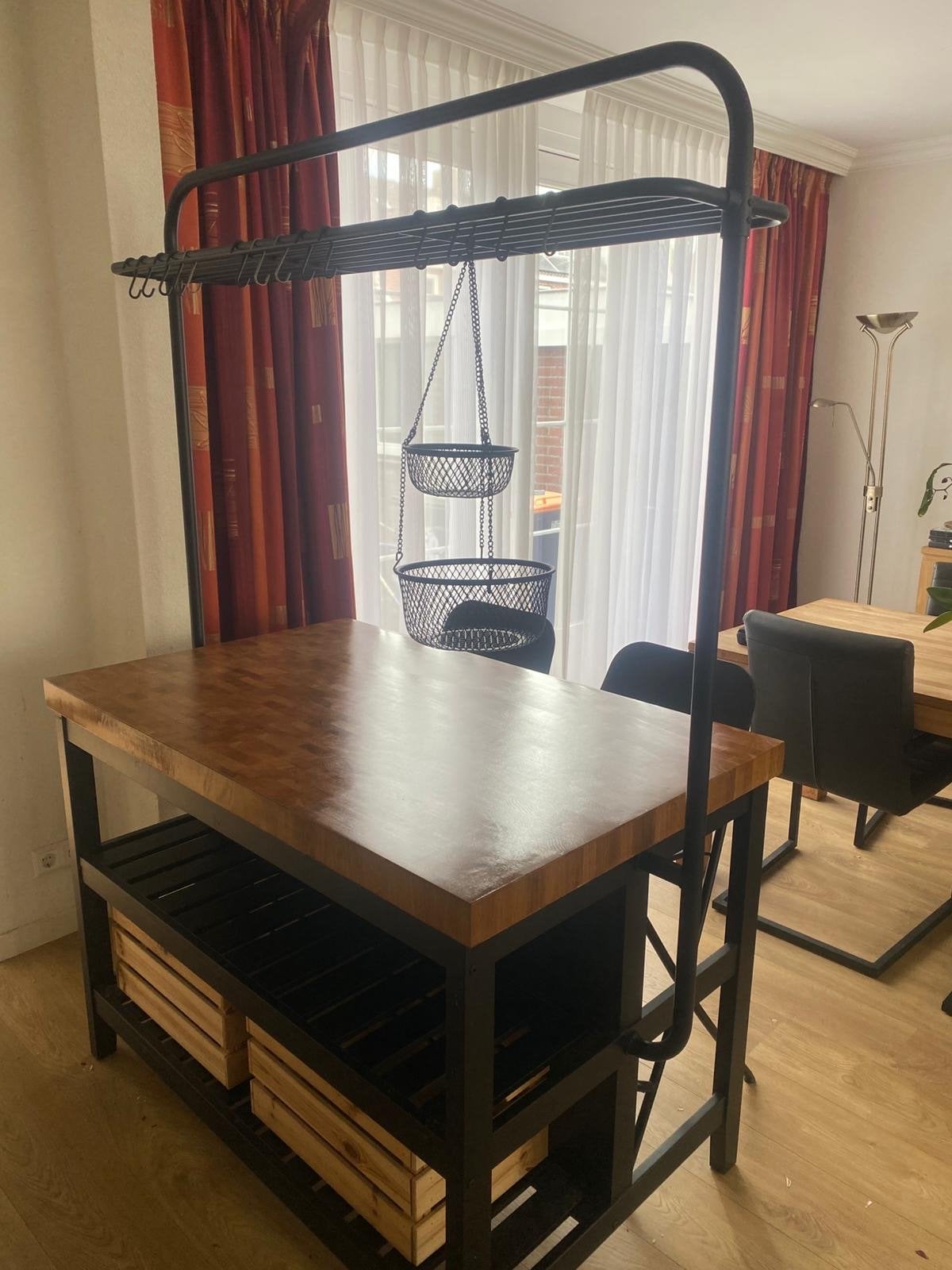 IKEA Vadholma kookeiland met rek, 2 stoelen en 2 kratten, Ophalen, Hout, IKEA, Keukentrolley