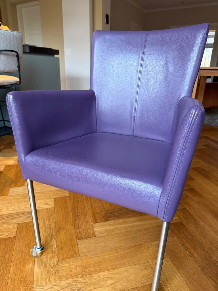 Eetkamerstoelen 6 met wieltjes, Ophalen, Minder dan 75 cm, Leer, Zo goed als nieuw
