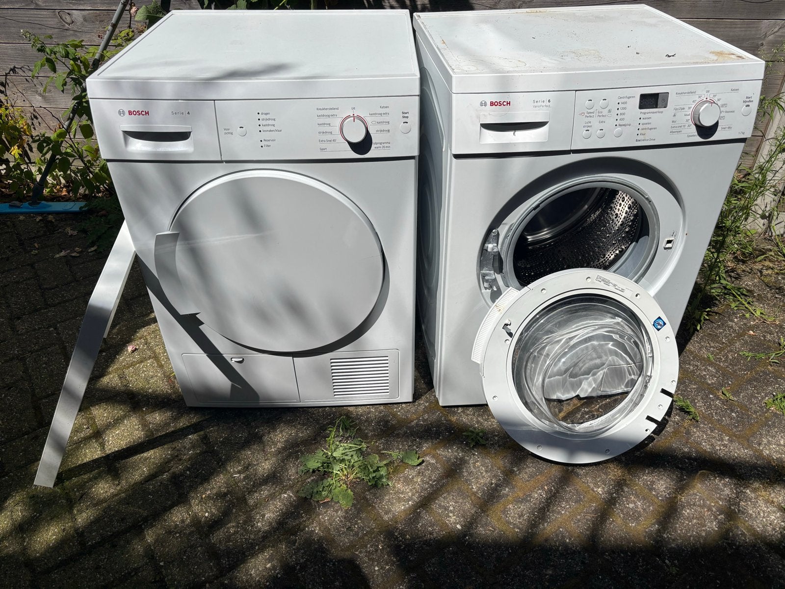 Bosch Serie 4 droger en Serie 6 Varioperfect wasmachine, Witgoed en Apparatuur, Ophalen, Gebruikt, Voorlader, 85 tot 90 cm