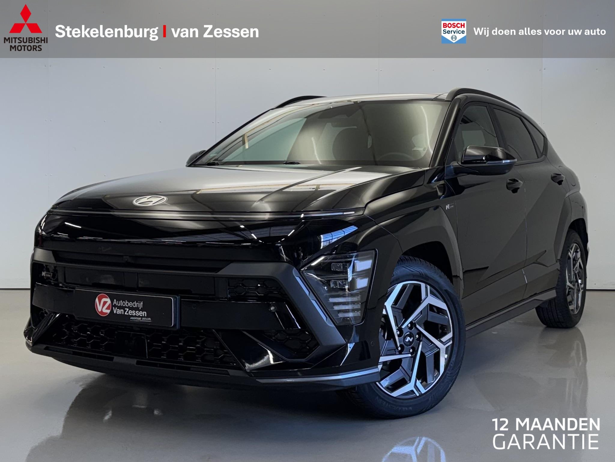Hyundai Kona 1.6 GDI HEV N Line Sky | Panoramadak | Zeer Com, 12 maanden, Gebruikt, Euro 6, Zwart