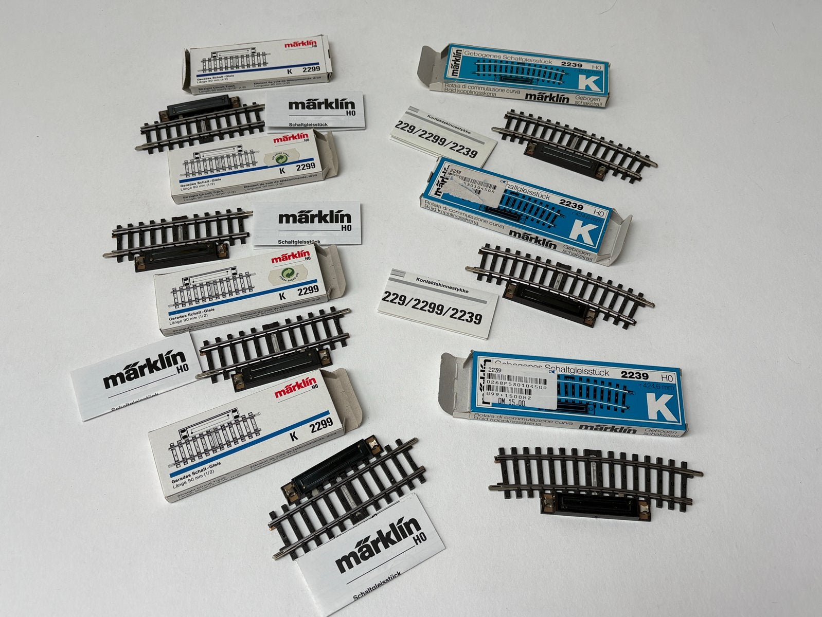 7 x Marklin H0 K-rail Gebogen & rechte schakelrail 2299 2239, Wisselstroom, Gebruikt, Verzenden, Rails