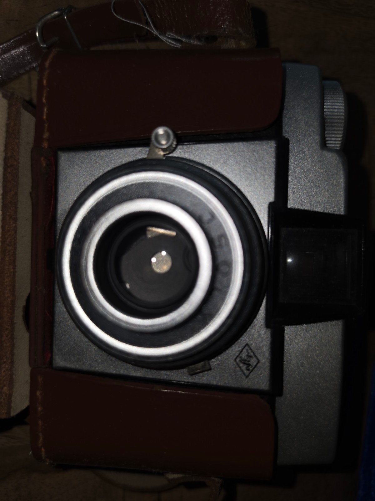 Vintage Agfa Isola I camera met lederen tas, Ophalen of Verzenden, Gebruikt, Overige Merken