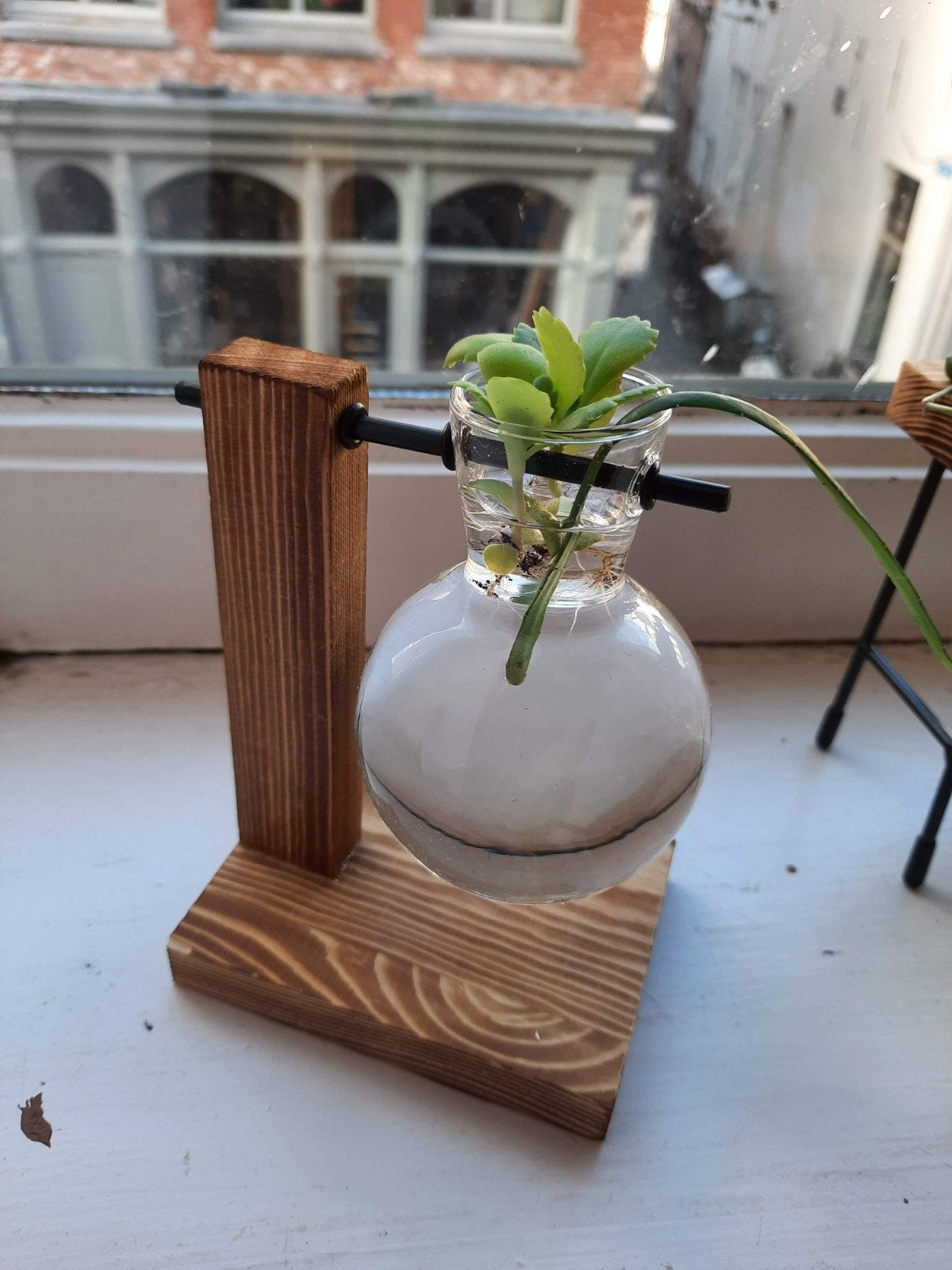 Stekvaasje met houten frame, Bruin, Ophalen of Verzenden, Zo goed als nieuw, Geschikt voor droogbloemen