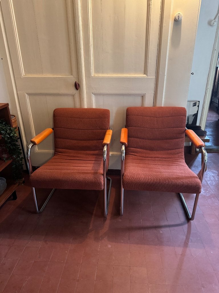 Vintage Crack by Machalke buisframe stoelen roestbruin set, Ophalen, Zo goed als nieuw, 75 tot 100 cm, 50 tot 75 cm