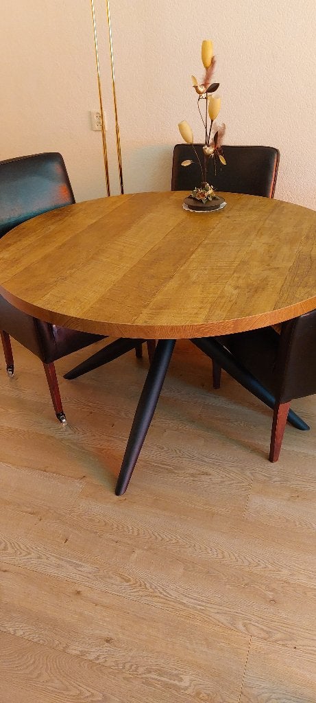 Ronde eettafel 130cm met demontabele spinpoot, Ophalen, Rond, Zo goed als nieuw, Metaal