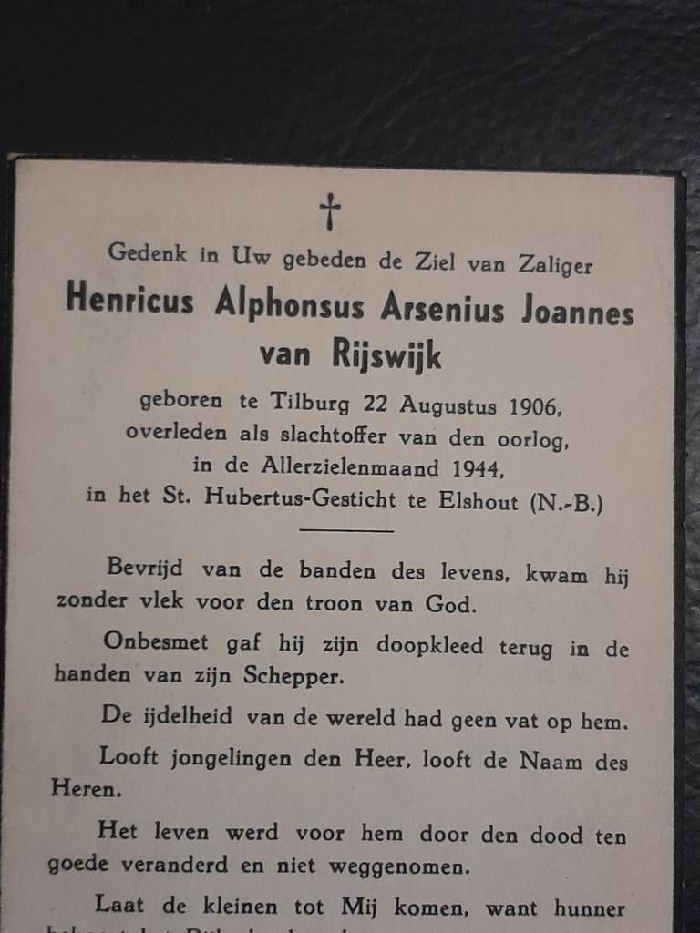 Bidprent Tilburg Van Rijswijk, Ophalen of Verzenden, Overige soorten, Nederland, Embleem of Badge