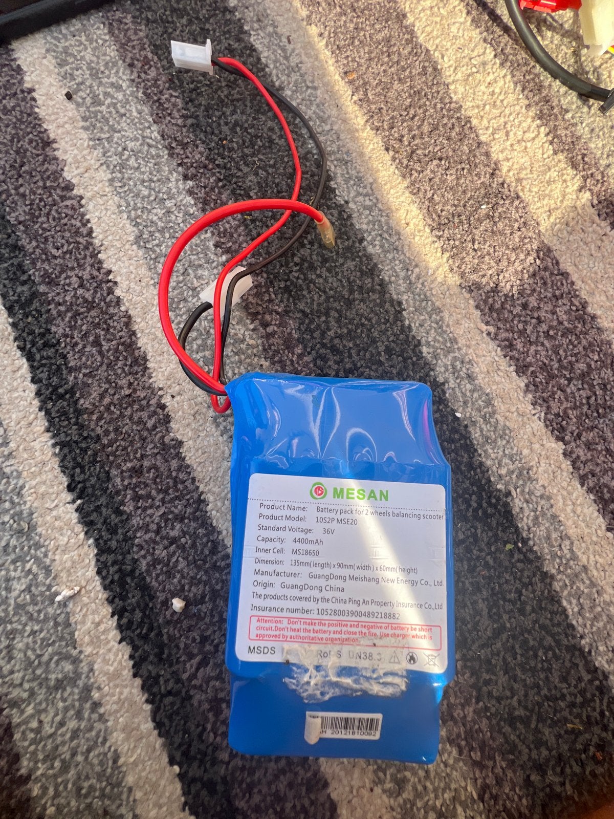 Mesan 36V 4400mAh Batterij voor Hoverboard/Scooter, Ophalen, Gebruikt, Oplaadbaar