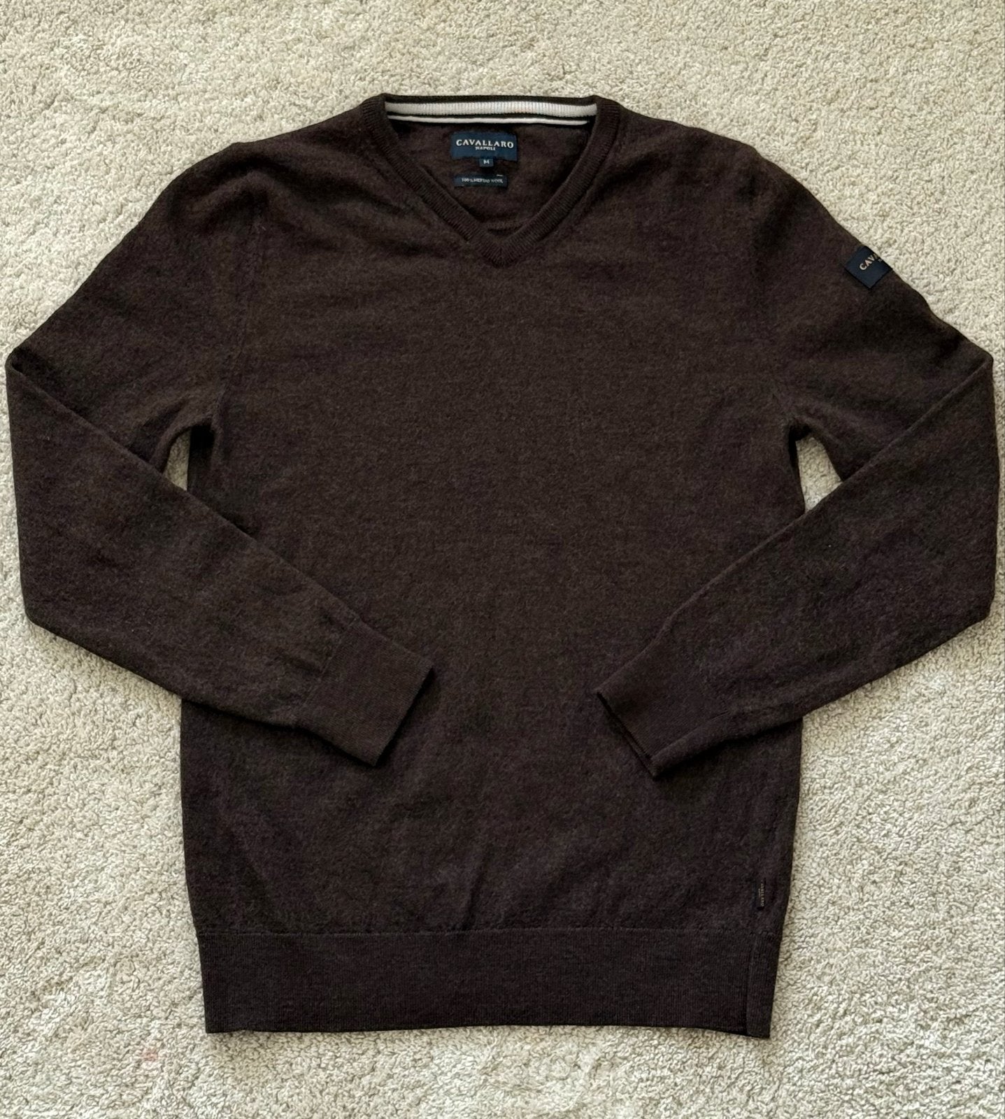 Cavallaro Napoli Merino V-Hals Pullover - Maat M, Ophalen of Verzenden, Zo goed als nieuw, Maat 48/50 (M), Bruin