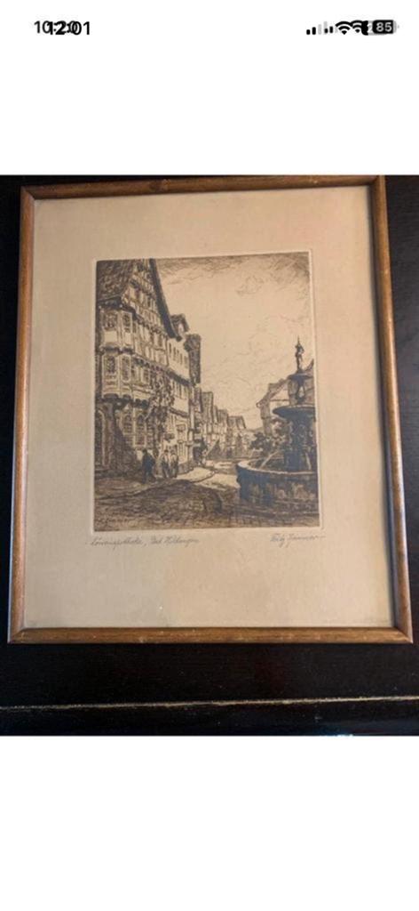 Originele ets Fritz Zimmer-Lowenapotheke Bad Wildungen 1930, Ets, Stadsgezicht, Ophalen of Verzenden, Gesigneerd