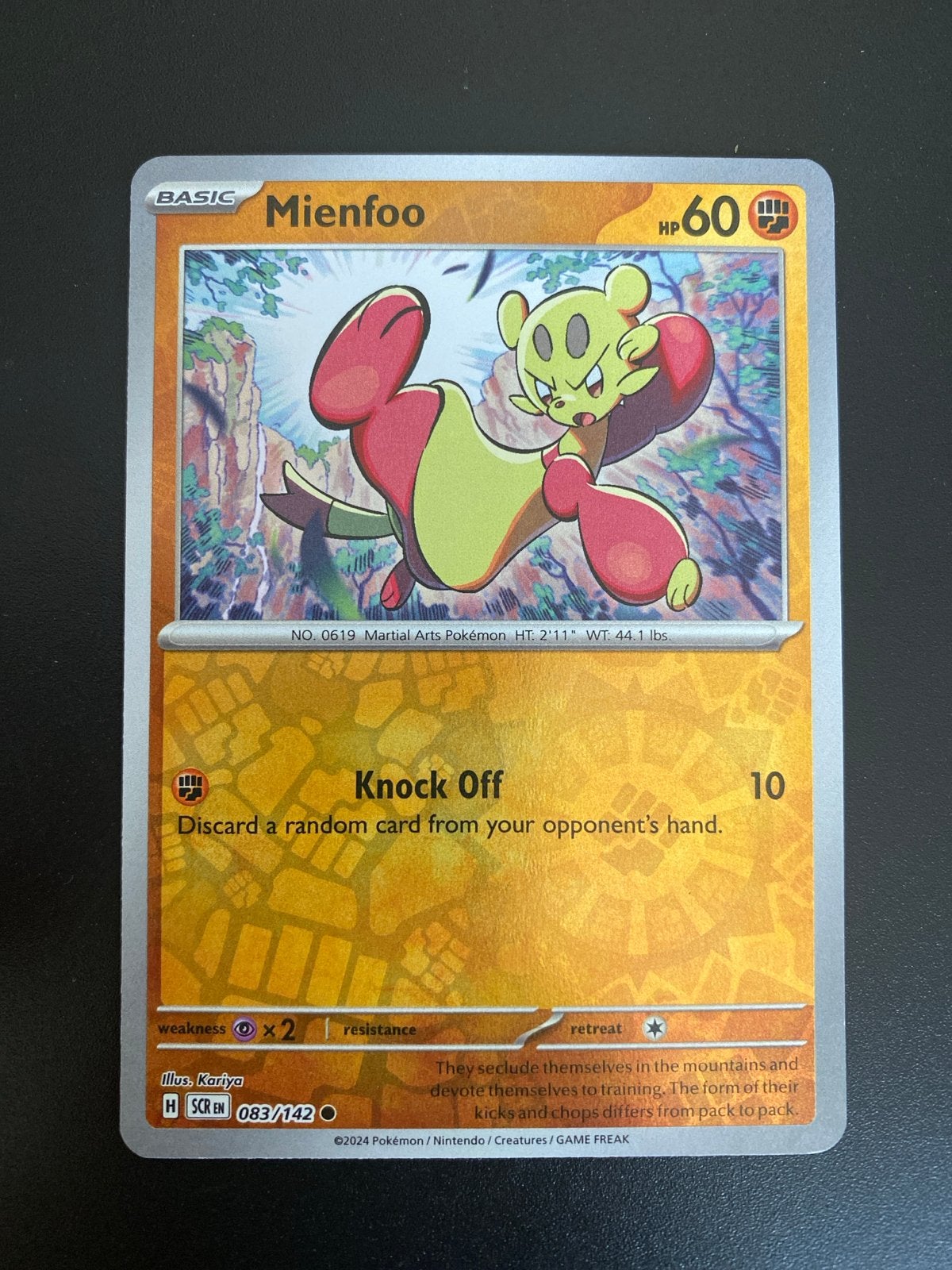 Mienfoo 083/142 Reverse Holo Pokémon Stellar Crown, Ophalen of Verzenden, Zo goed als nieuw, Losse kaart, Foil
