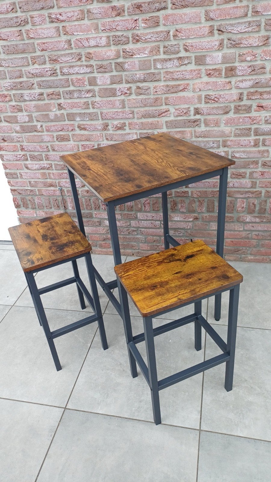 Bartafel set met 2 Barkrukken Industriële 60x60x92cm, Ophalen, Met voetsteun, 60 tot 90 cm, Nieuw