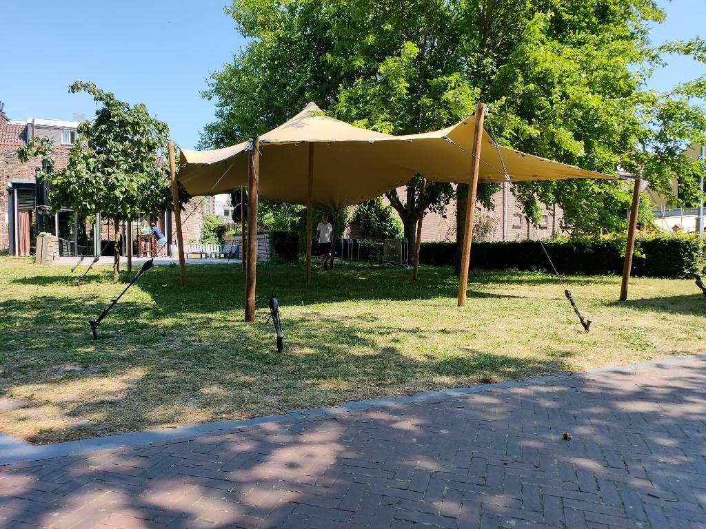 Stretchtent 7,5 x 10 meter gebruikt, Ophalen, Gebruikt