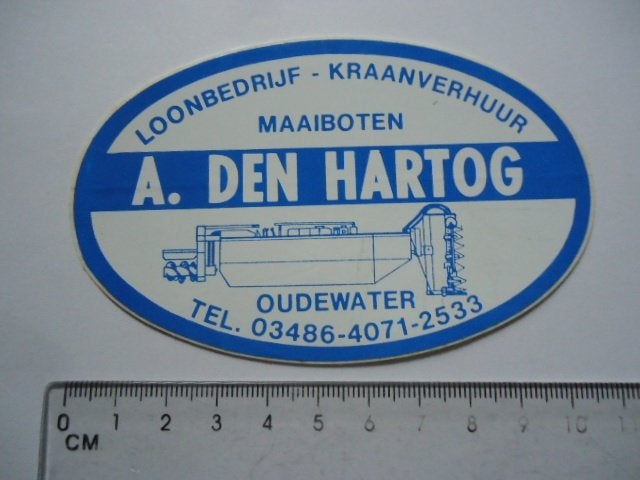 sticker oud Oudewater A den Hartog landbouw agrarisch agri, Ophalen of Verzenden, Zo goed als nieuw, Bedrijf of Vereniging