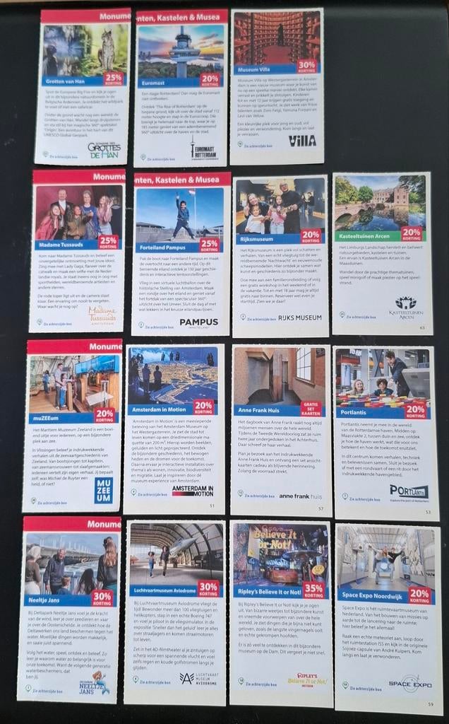 15 kortingsbonnen voor monumenten, kastelen en musea, Tickets en Kaartjes, Kortingsbon, Overige typen