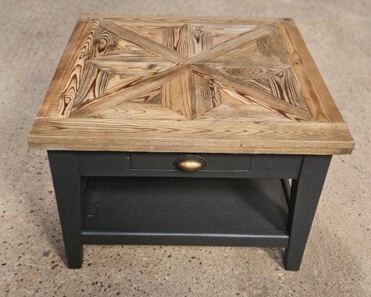 Landelijke salontafel met kasteelvloer blad, Ophalen, 50 tot 100 cm, Vierkant, Nieuw