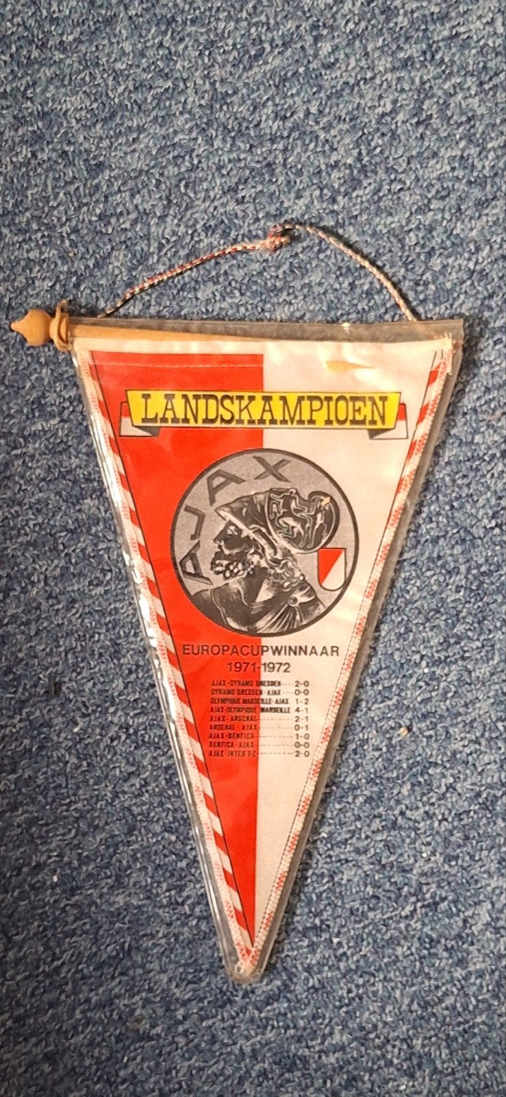 Ajax Landskampioen Europacupwinnaar 1971-1972 Vaantje, Ophalen of Verzenden, Gebruikt, Ajax, Vaantje of Sjaal