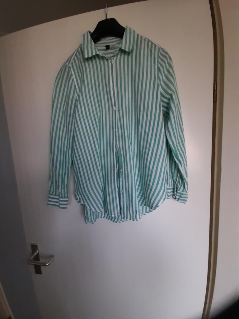 Dames blouse gestreept groen/wit mt S/M, Ophalen of Verzenden, Zo goed als nieuw, Groen