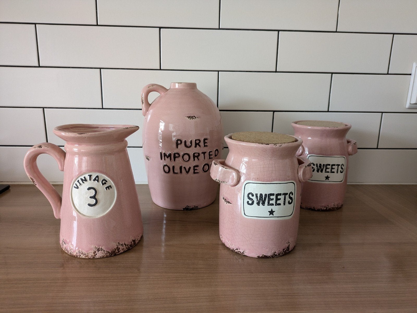 Roze Vintage look accessoires Set - 4 Stuks, Huis en Inrichting, Ophalen of Verzenden, Zo goed als nieuw, Roze