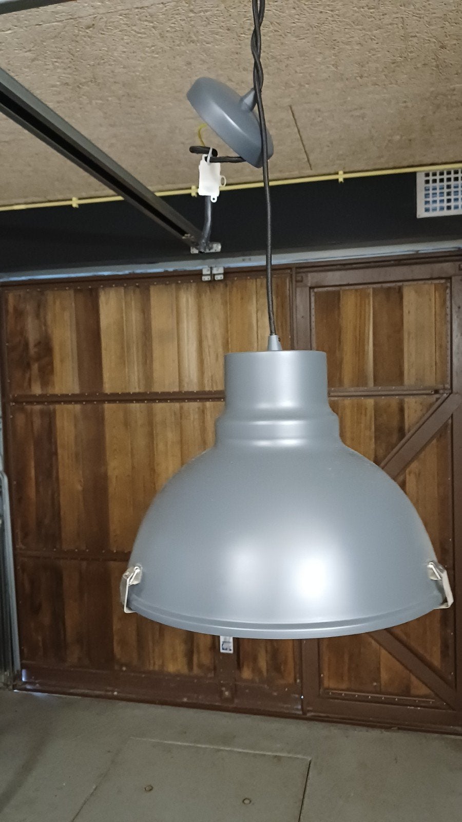 Grote grijze industriële hanglamp met E27 fitting, Ophalen, Gebruikt, E27 (groot), Metaal