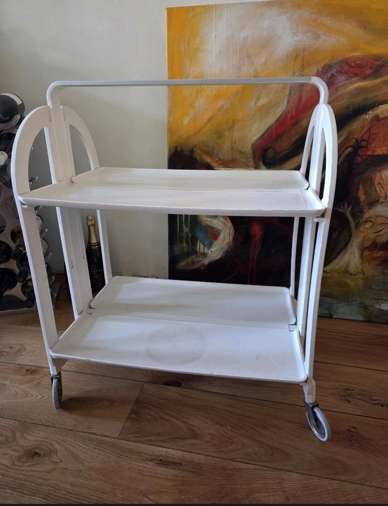 Guzzini jaren 70 witte trolley / serveerwagen inklapbaar, Gebruikt, 50 tot 100 cm, Ophalen of Verzenden, 25 tot 50 cm