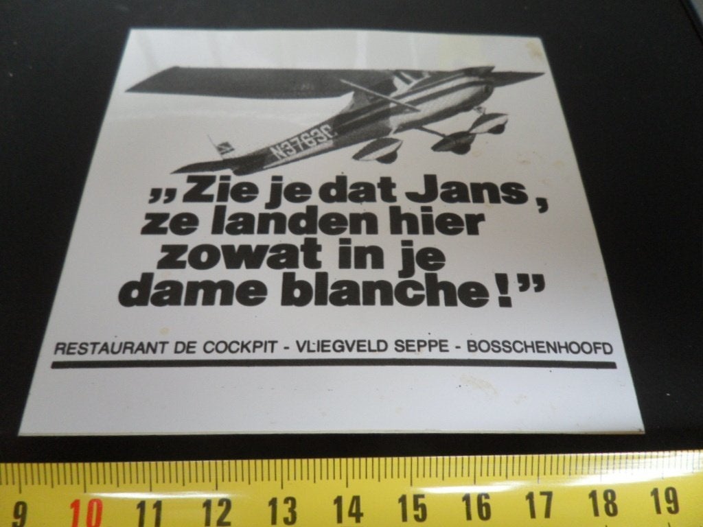 sticker Bosschenhoofd Vliegveld Seppe Restaurant DE COCKPIT, Verzamelen, Ophalen of Verzenden, Zo goed als nieuw