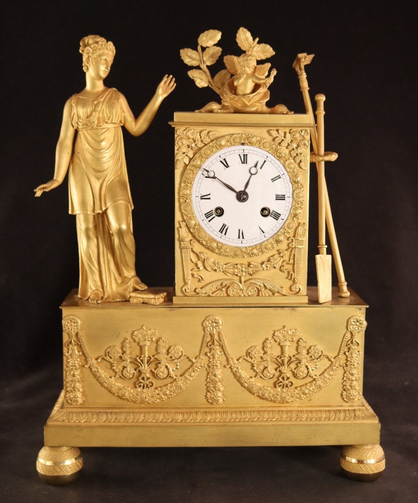 Antieke Franse vuurvergulde pendule, Antiek en Kunst, Ophalen of Verzenden