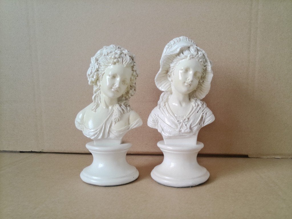 Vintage borstbeeld dame Rococo stijl set borstbeelden 19cm, Ophalen of Verzenden, Zo goed als nieuw, Mens