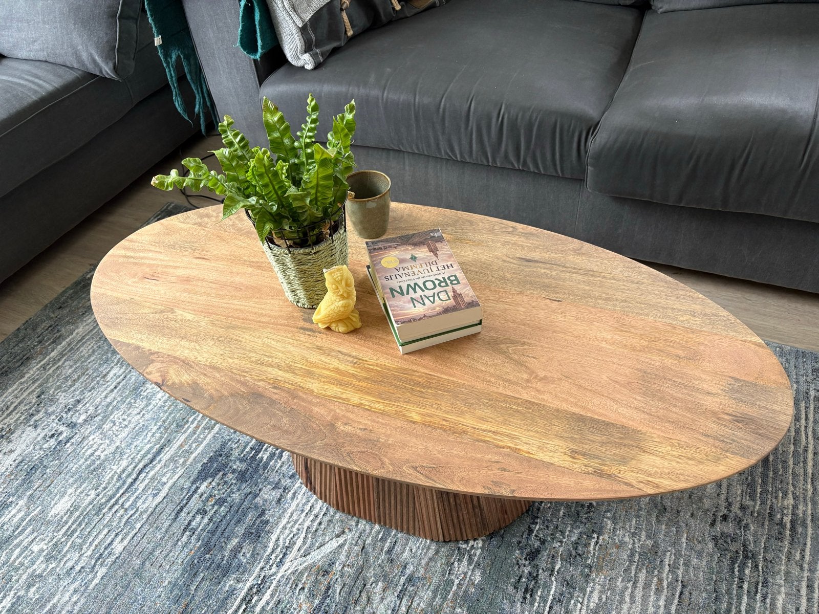 Japandi Salontafel Ovaal mango hout, Huis en Inrichting, Ophalen, 100 tot 150 cm, 50 tot 100 cm, Zo goed als nieuw