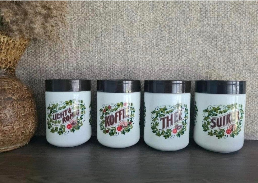 Vintage voorraadpotten set  Koffie, Thee, Suiker, Licht & Ro, Antiek en Kunst, Ophalen of Verzenden