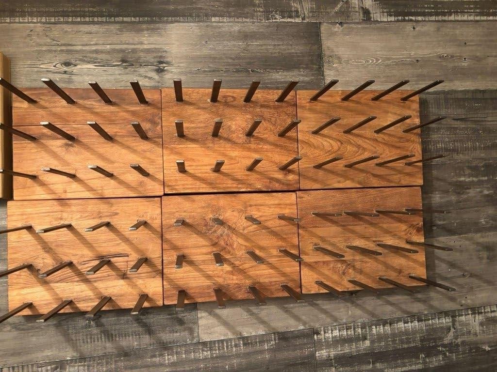 Wijnrek robuust teak en staal 6 stuks voor 54 flessen, Huis en Inrichting, Woonaccessoires | Wijnrekken, Ophalen, 50 tot 75 cm
