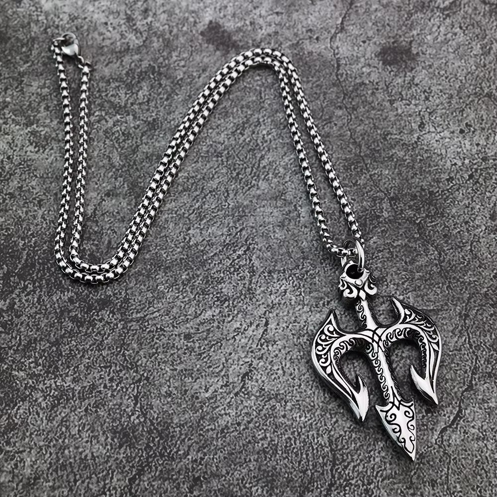 Roestvrij Stalen Neptunus Drietand Heren Ketting, Verzenden, Nieuw, Zilver, Overige materialen