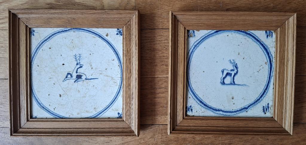 schouwtegeltjes in lijstje, set, antiek, tegels, igs!, Ophalen of Verzenden