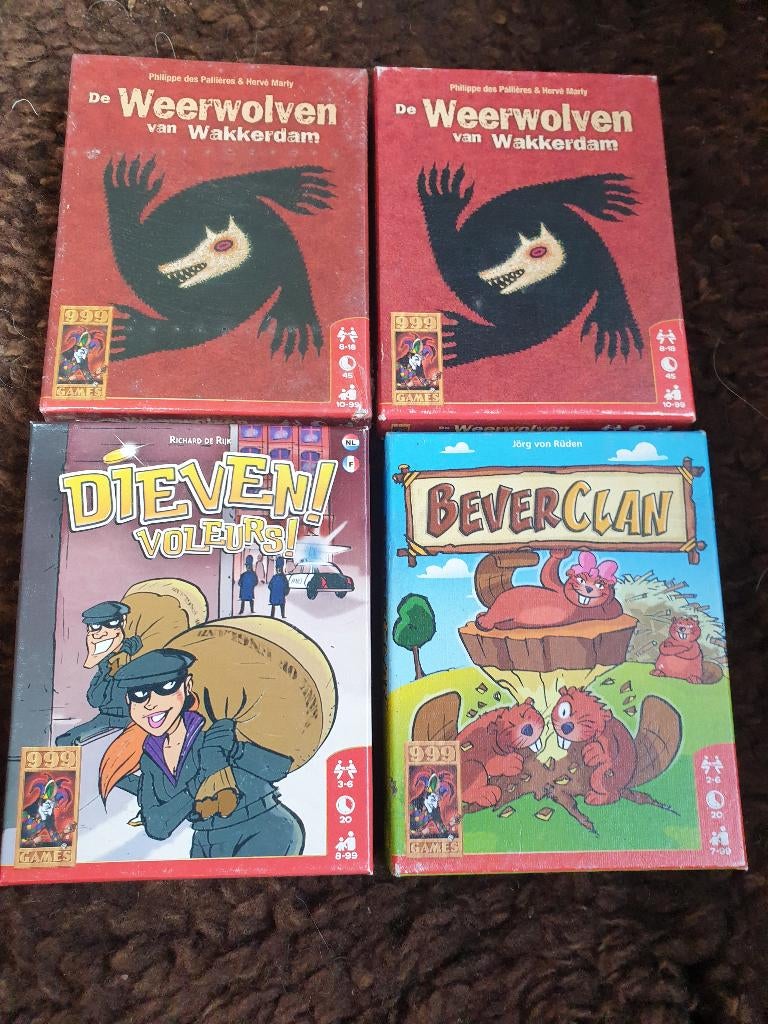 Kaartspellen bundel: Weerwolven, Dieven, Beverclan, Vijf spelers of meer, Ophalen of Verzenden, Zo goed als nieuw, 999 Games