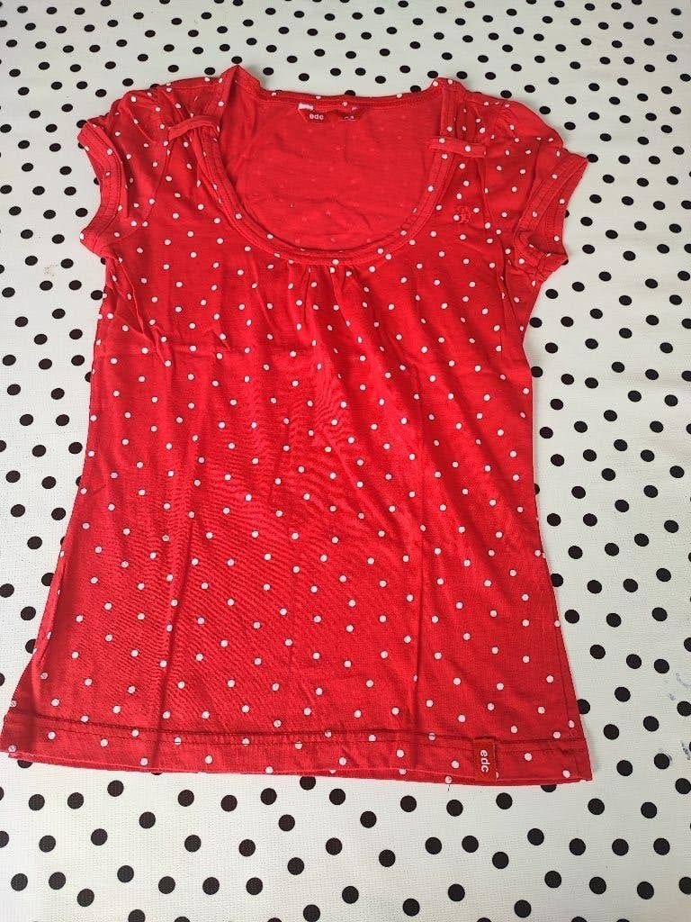 Rood shirt met stippen van edc esprit, maat xs, Ophalen of Verzenden, Zo goed als nieuw, Korte mouw, Maat 34 (XS) of kleiner