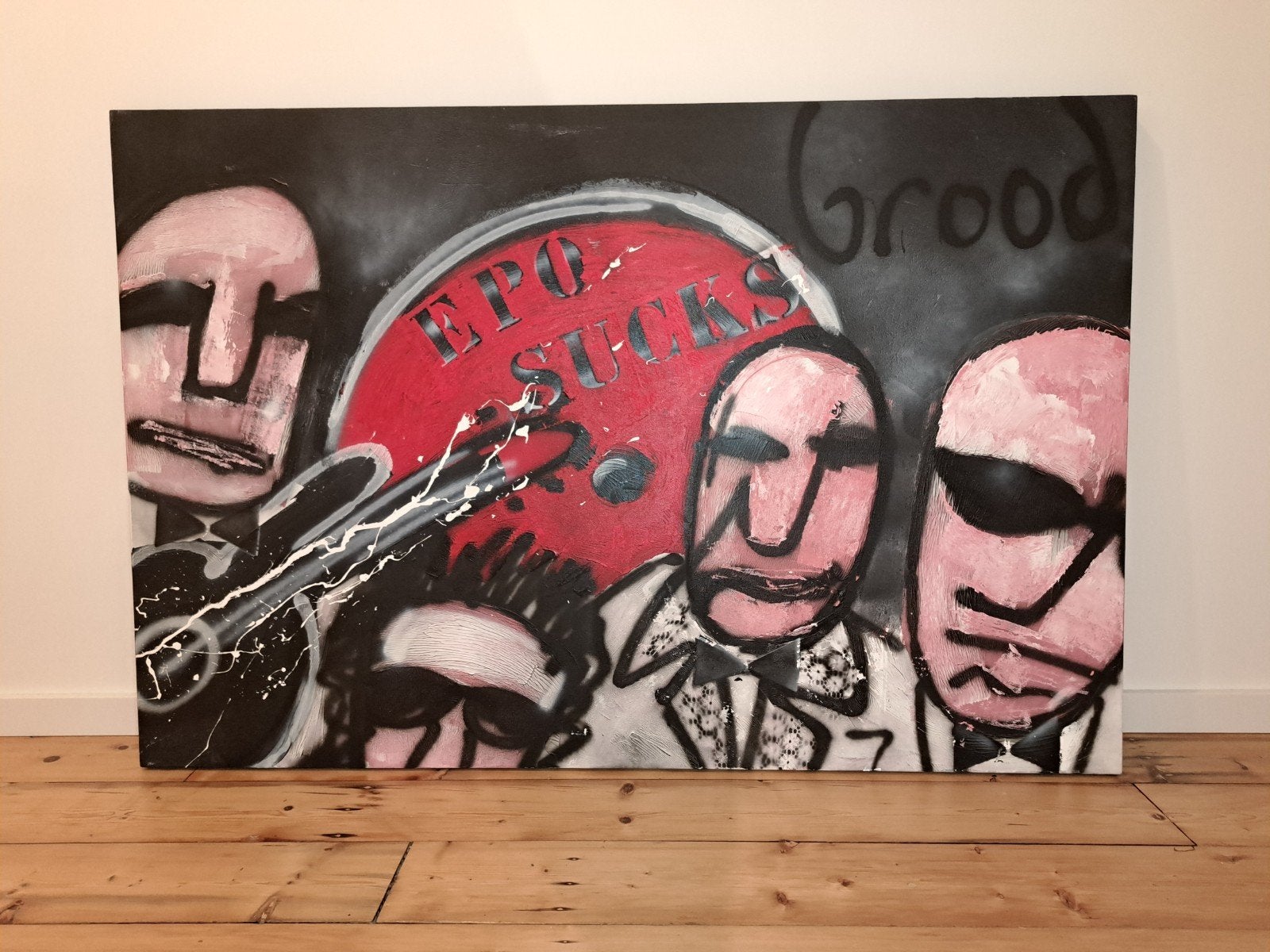 Brood geïnspireerd doek 'Epo Sucks', Ophalen