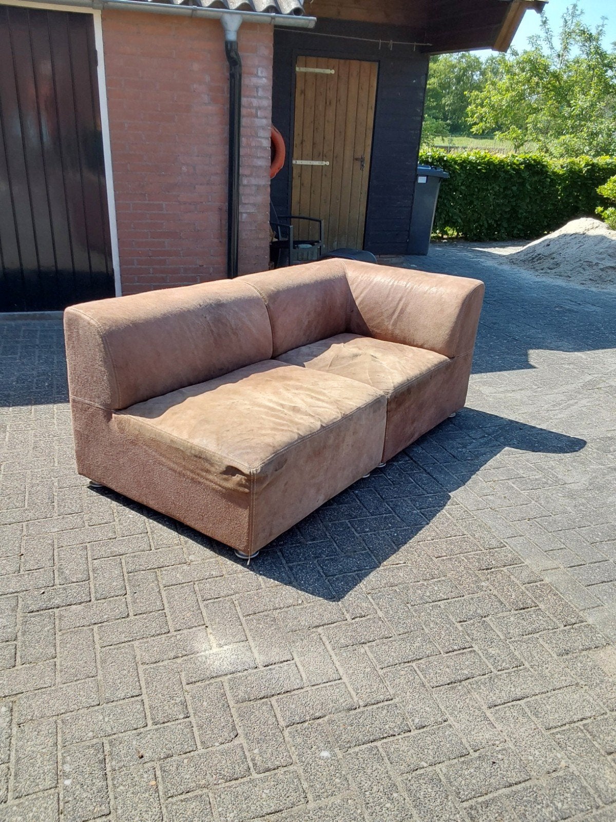 Ruw leren bank. Twee elementen., Ophalen, Gebruikt, 75 tot 100 cm