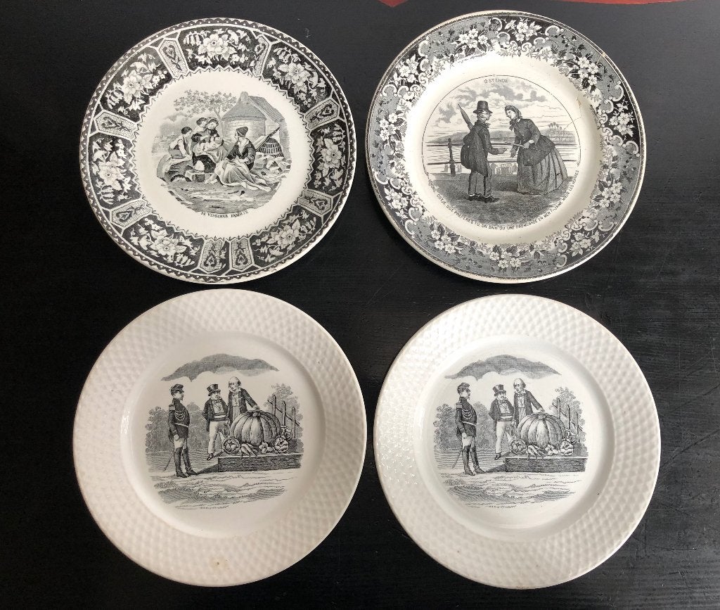 4 Antieke bordjes Petrus Regout & Société Céramique, Ophalen of Verzenden